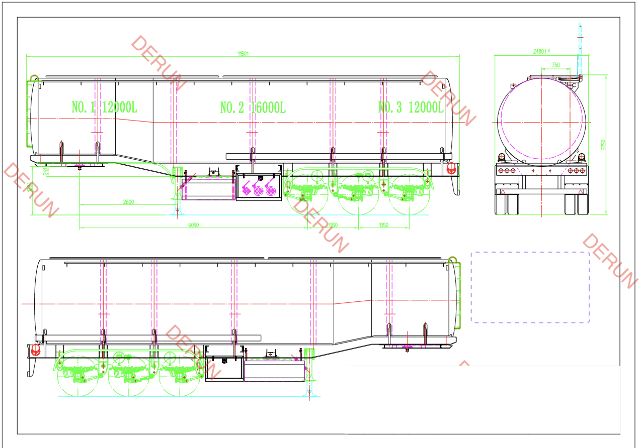 ภาพวาดของเทรลเลอร์ถังน้ำมัน 3 เพลา